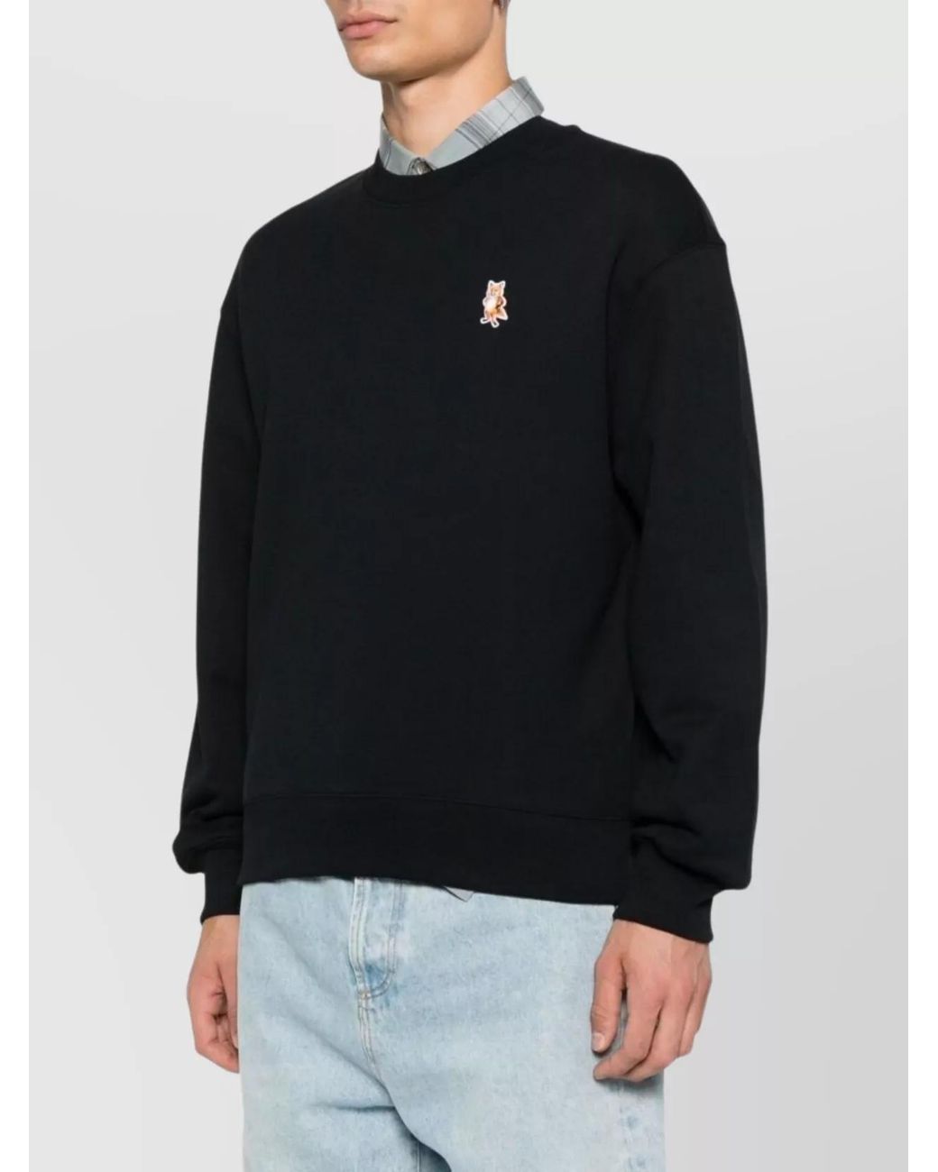 Maison Kitsuné Black Cotton Crew Neck Sweatshirt for men