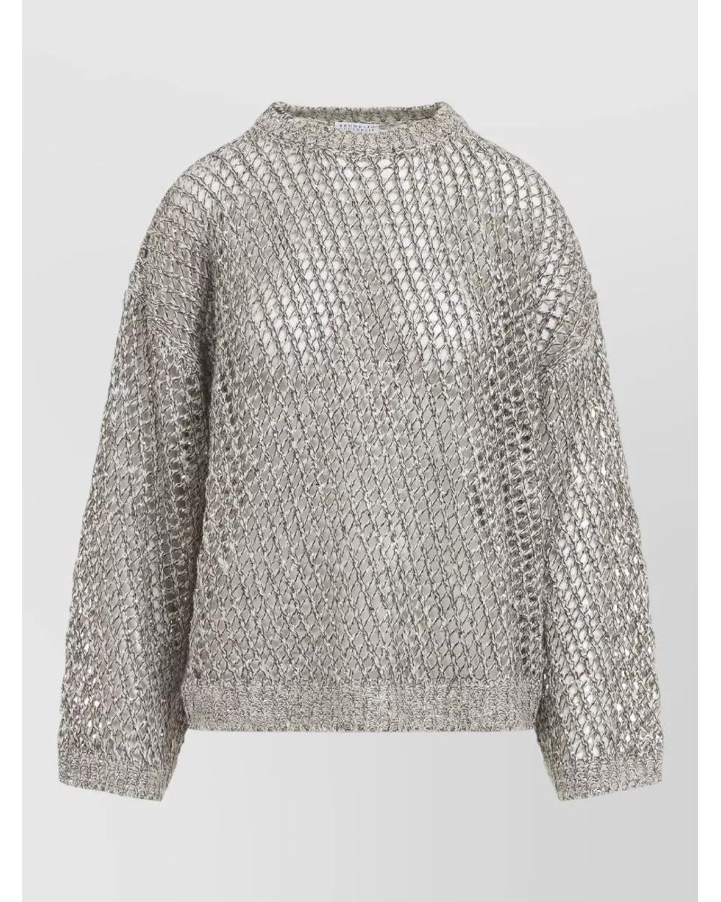 Brunello Cucinelli Gray Open-Knit Sequin Sweater