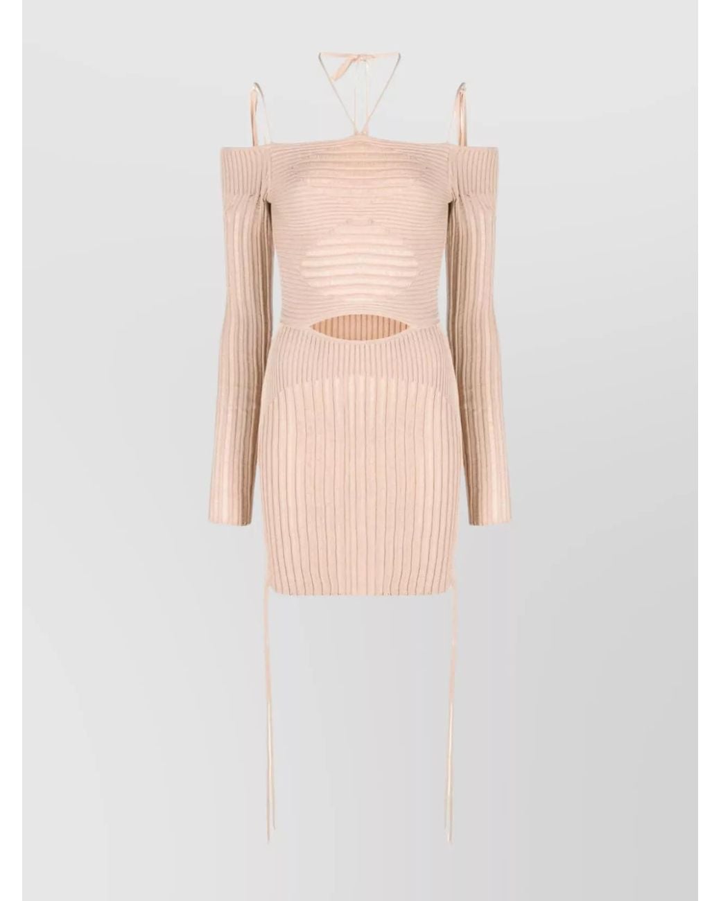 ANDREADAMO Pink Ribbed Knit Cutout Halterneck Mini Dress
