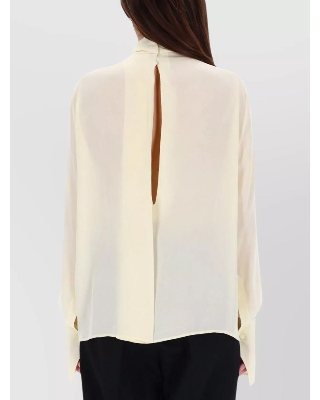 Tom Ford White Silk Cutout High Neck Blouse