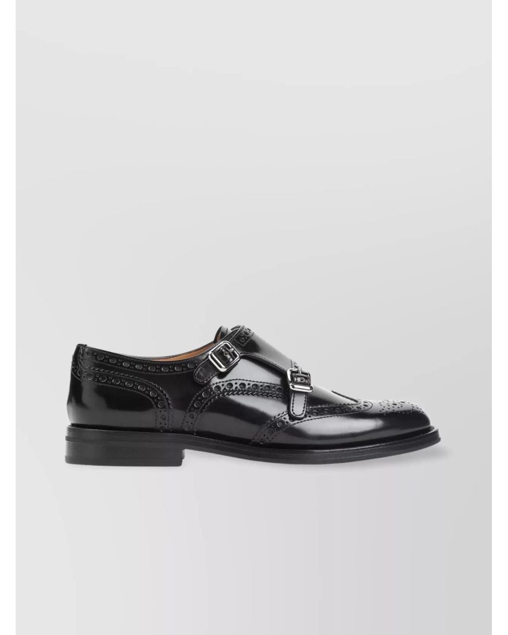 Church's Gray Leather Monk-Strap Full Brogue Derby Shoes