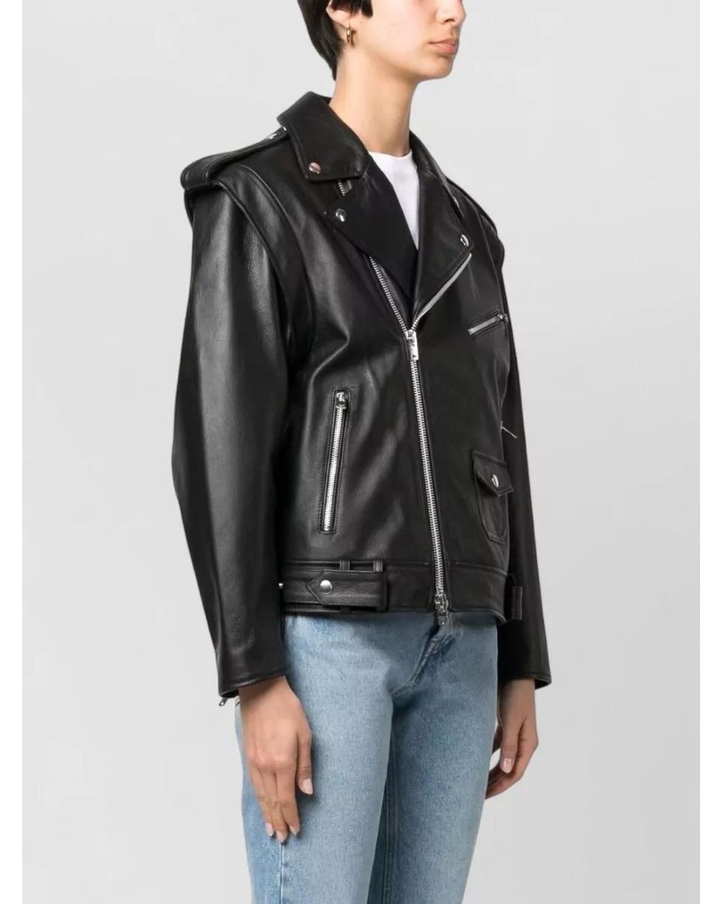 ARMARIUM Black Grained Leather Biker Jacket