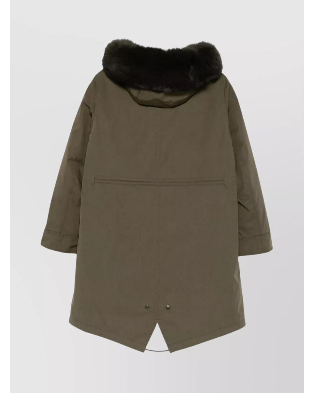 Yves Salomon Green Fur Hood Long Parka Coat