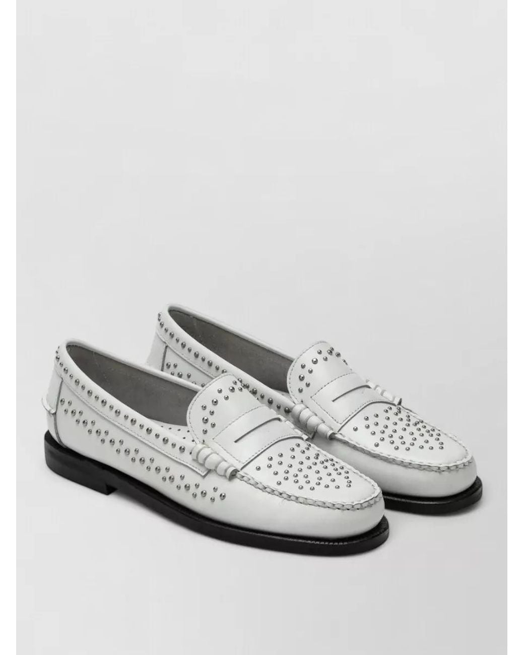 Sebago White Leather Studded Loafers