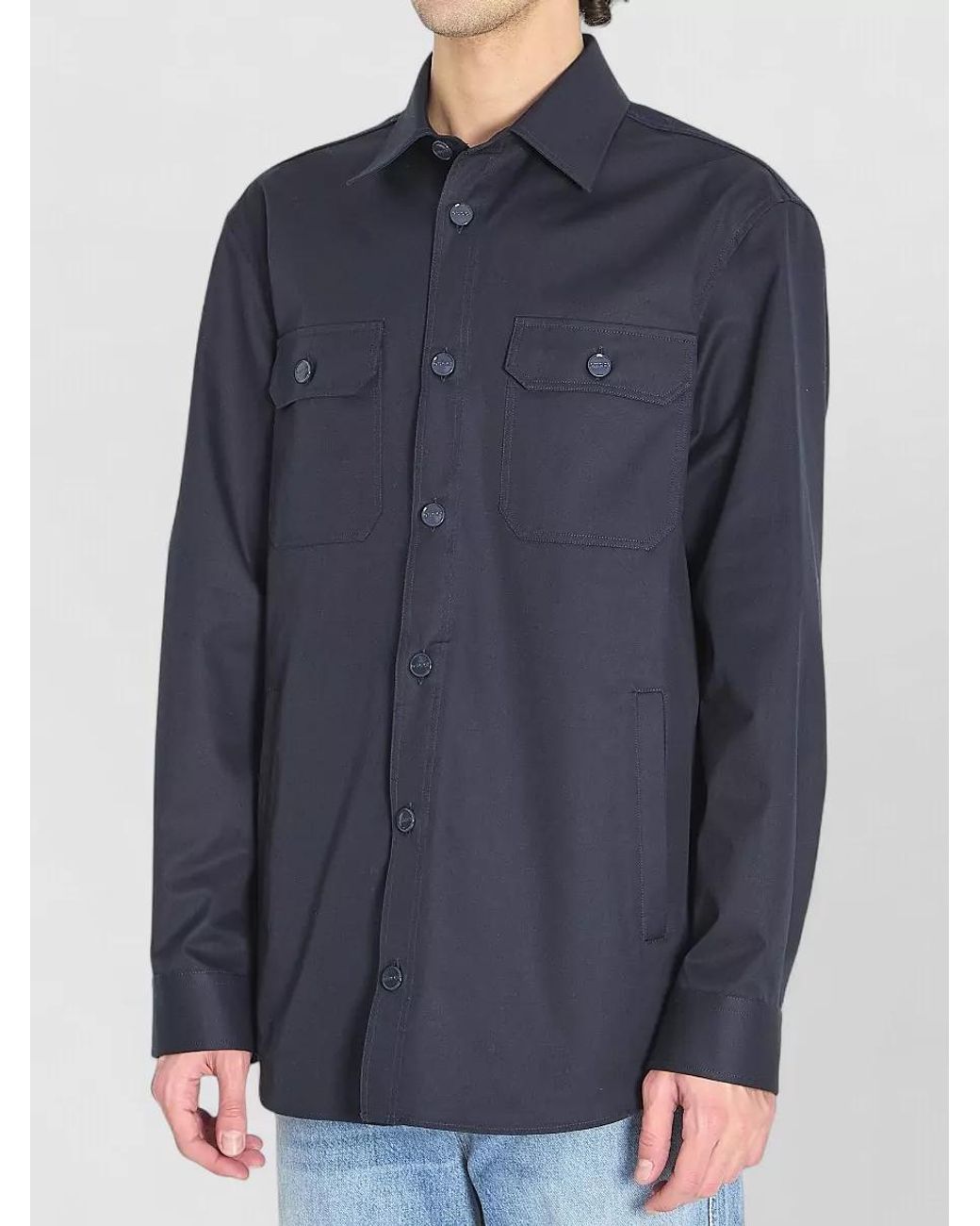 Gucci Blue Cotton Twill Shirt for men