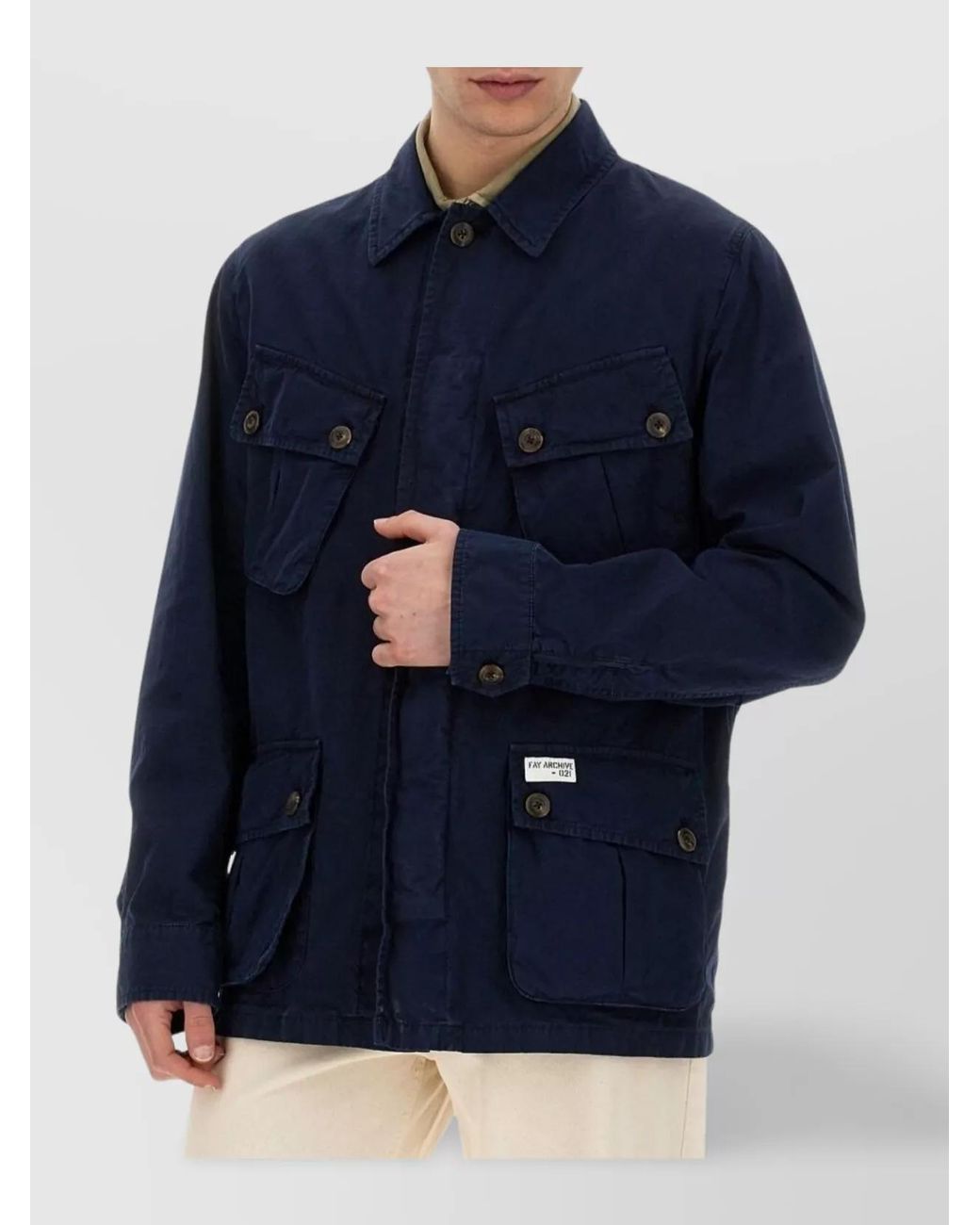 Fay Blue Cotton Shirt Jacket for men