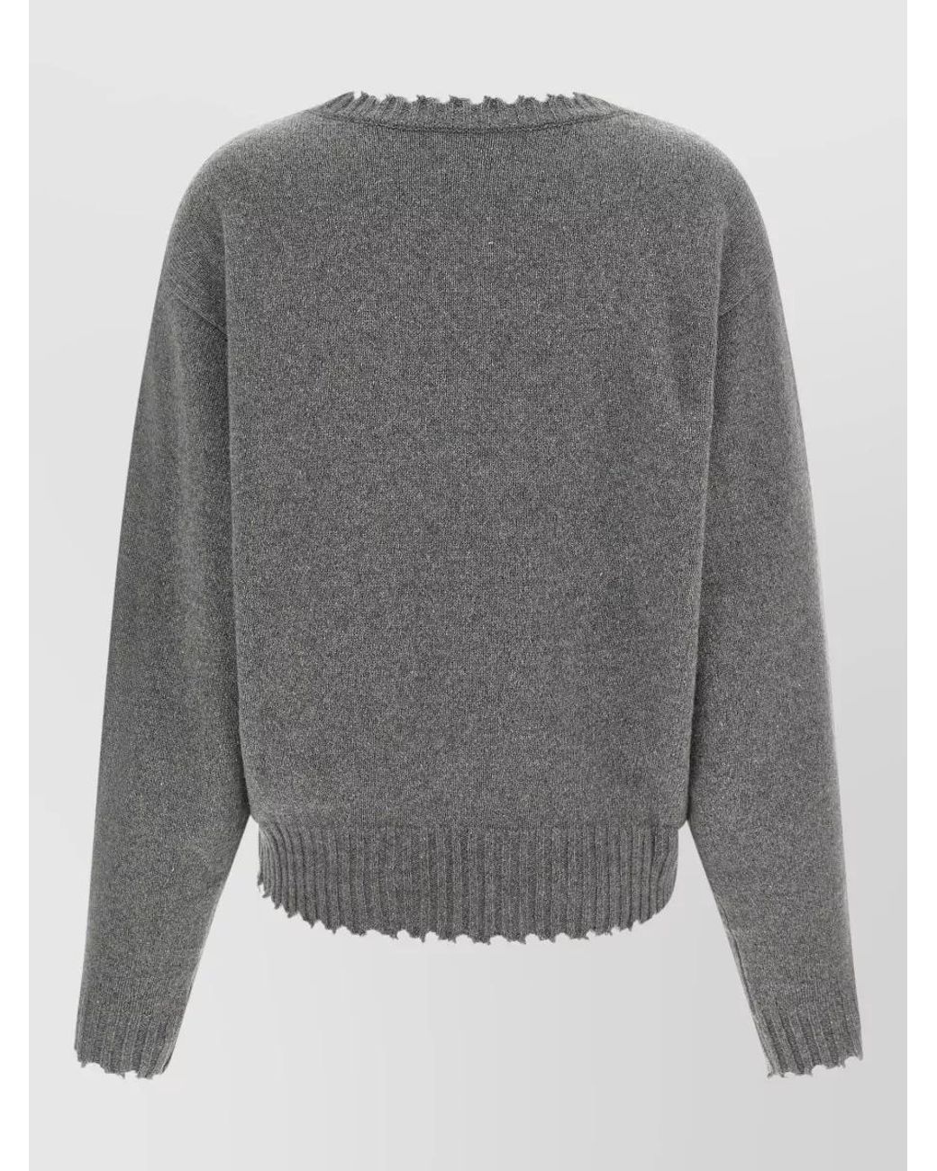 Nude Gray Cashmere V-Neck Frayed-Hem Sweater