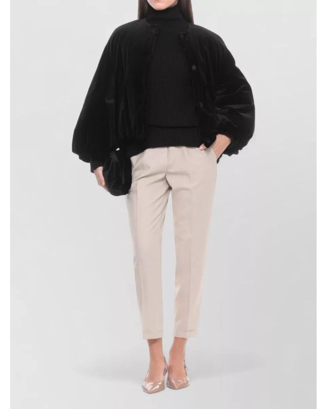 Antonelli Black Ribbed High Neck Wool Silk Cashmere Jumper