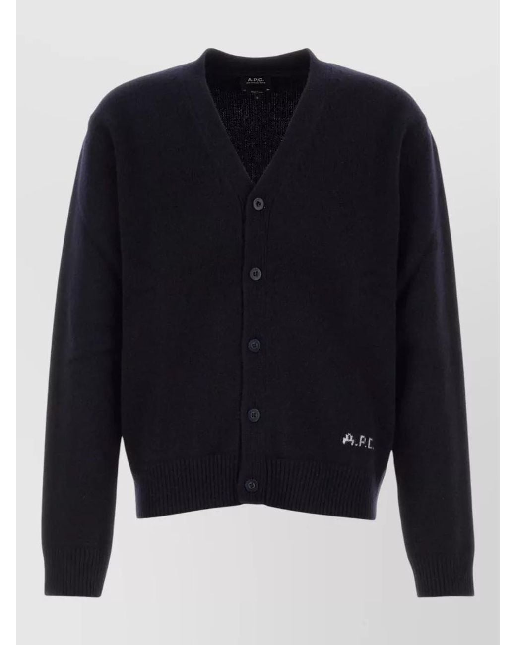 A.P.C. Blue Wool V-Neck Cardigan for men