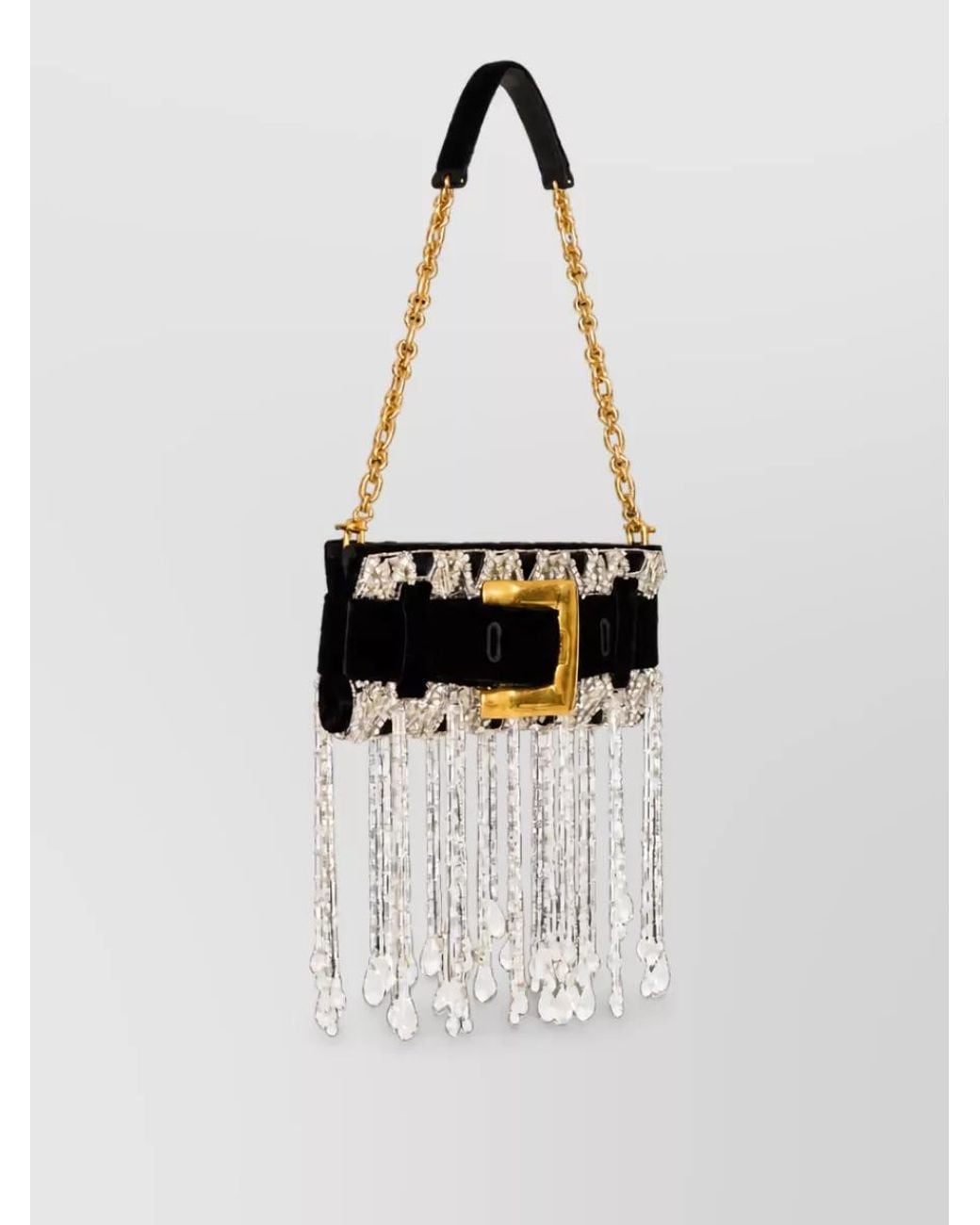 Balmain White Anthem Velvet Crystal-Embellished Clutch Bag