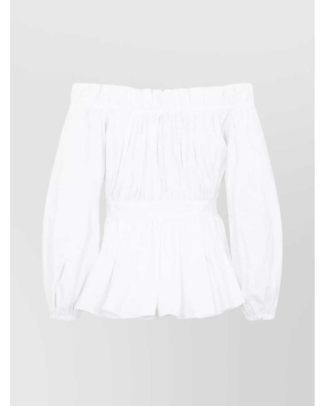 McQueen White Cotton Off-Shoulder Peplum Blouse