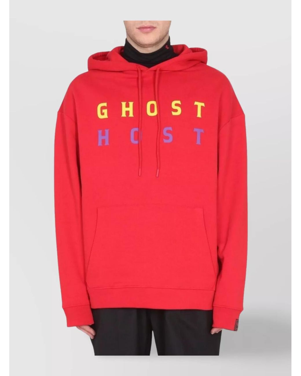 Raf Simons Red Cotton Logo-Print Hoodie for men
