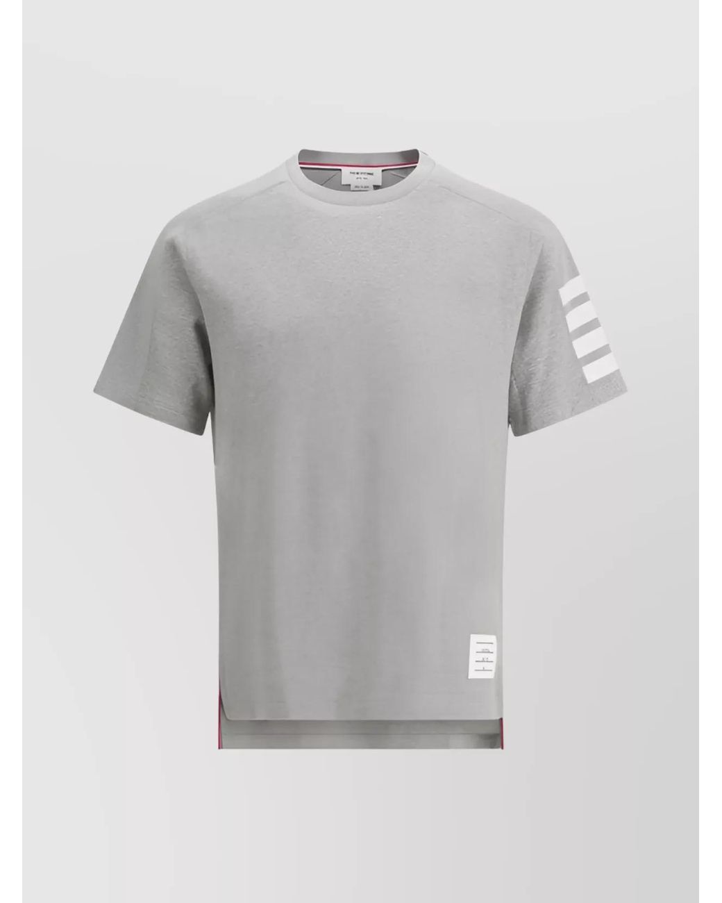 Thom Browne Gray Ribbed Crew Neck Cotton T-Shirt for men