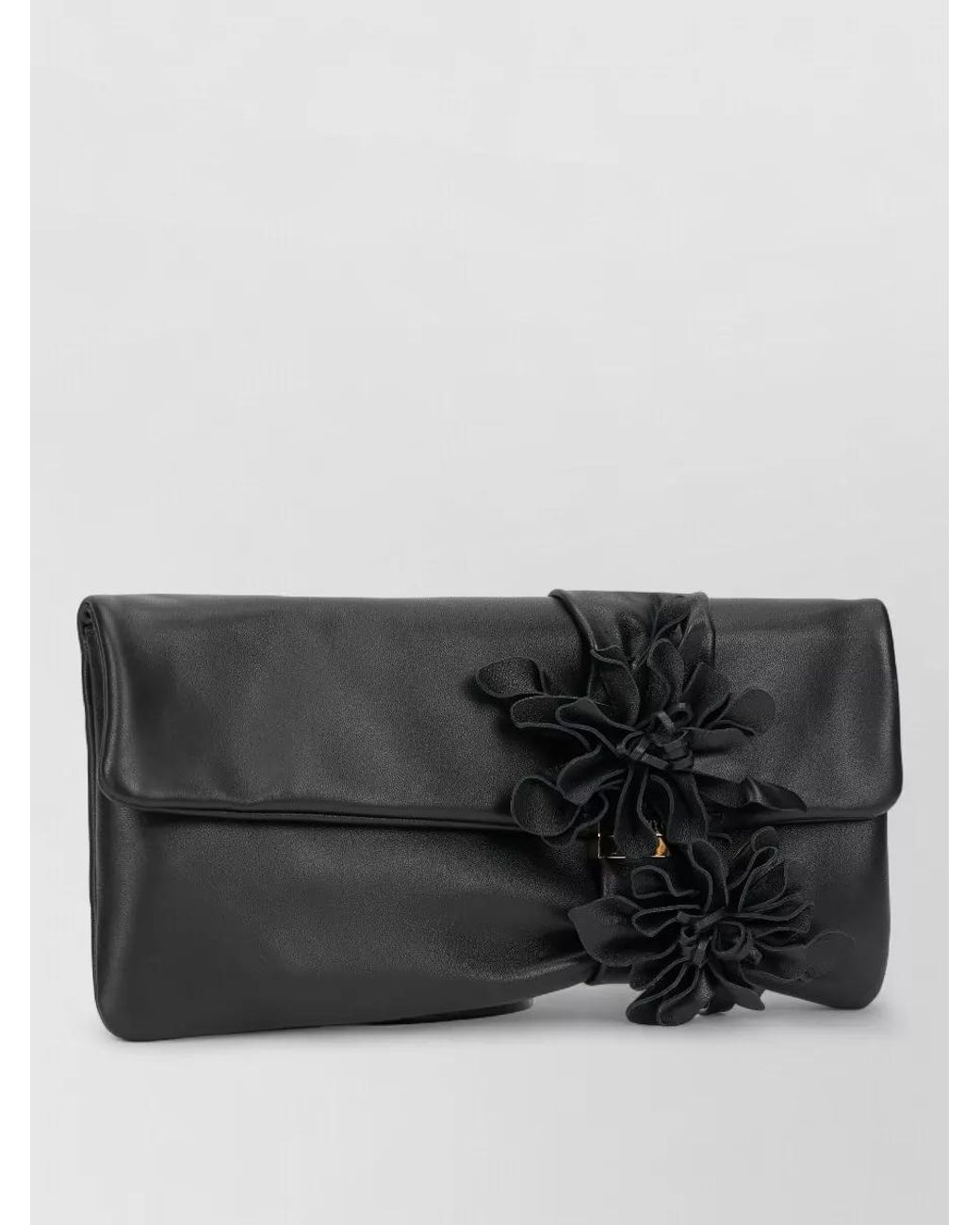 Jimmy Choo Black Leather Floral-Detail Clutch Bag
