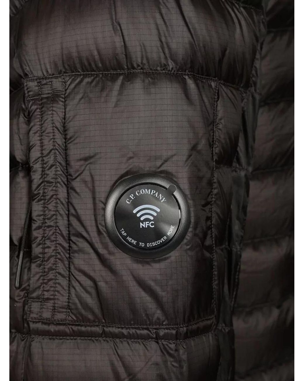 C P Company Black Down Hooded Quilted Padded Coat for men