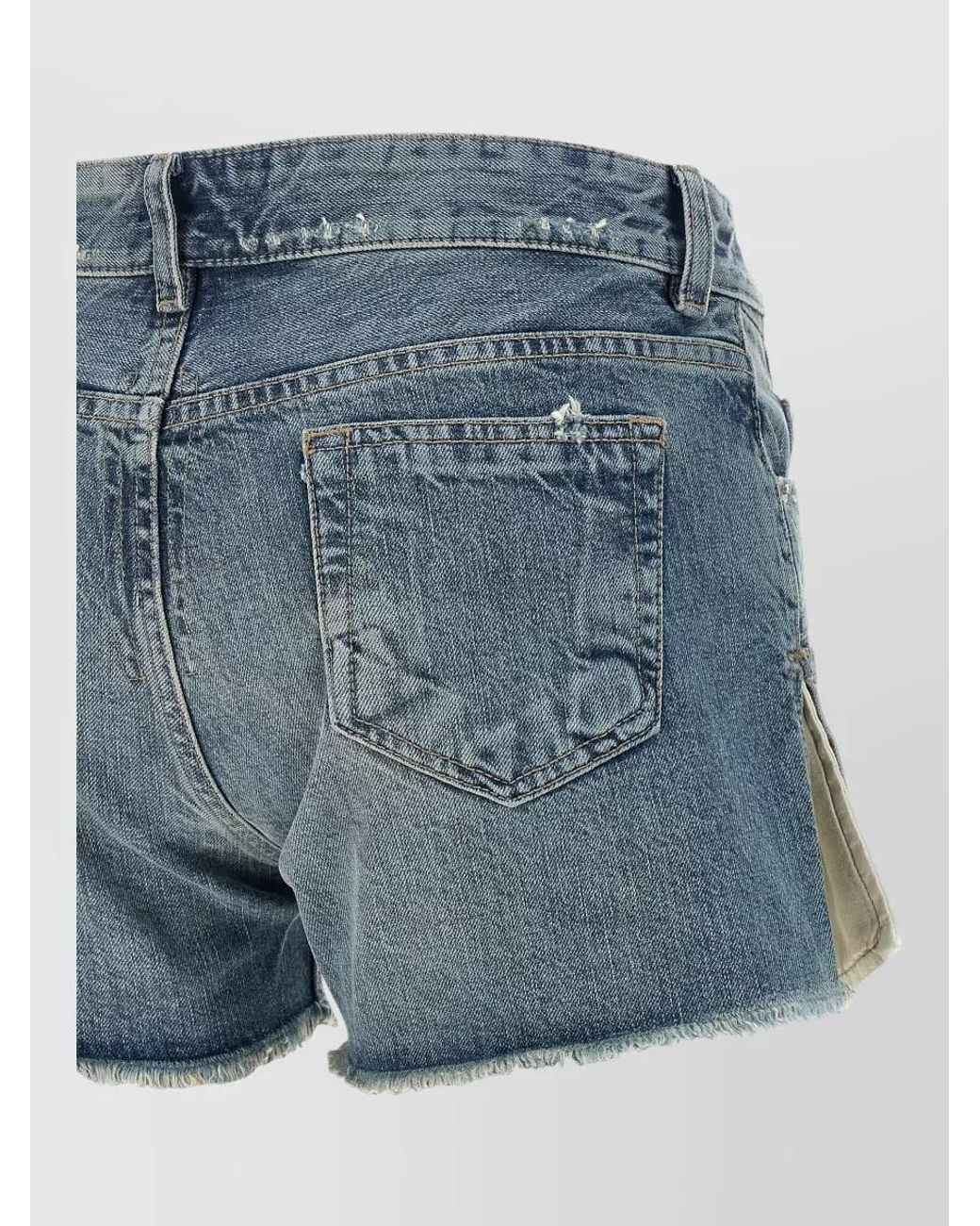 Rick Owens Blue Denim Mid-Rise Raw-Hem Short Shorts