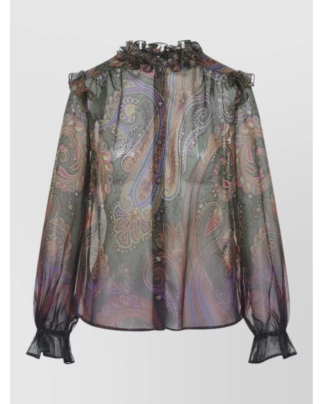Etro Brown Paisley Print Ruffled Silk Blouse