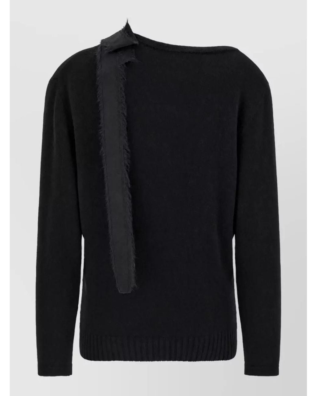 Alberta Ferretti Black Cashmere Ribbed Crew-Neck Long-Sleeve Bow Sweater