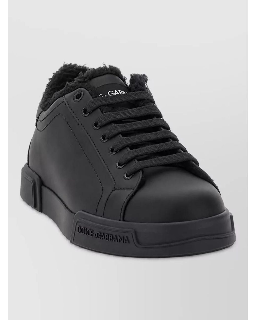 Dolce & Gabbana Black Leather Portofino Light Lace-Up Sneakers for men