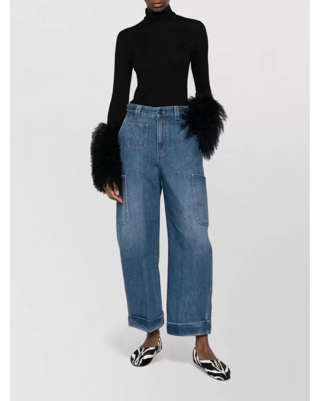 Givenchy Blue Cropped Utility Denim Wide-Leg Trousers