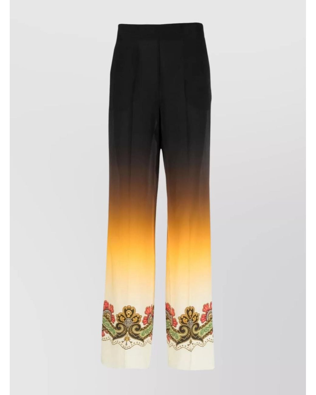 Etro Black Silk Graphic-Print Straight-Leg Trousers