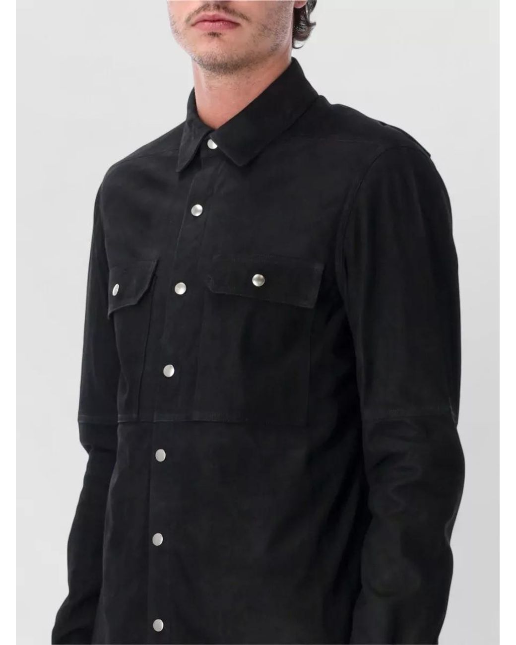 Rick Owens Blue Lamb Leather Boxy Shirt for men