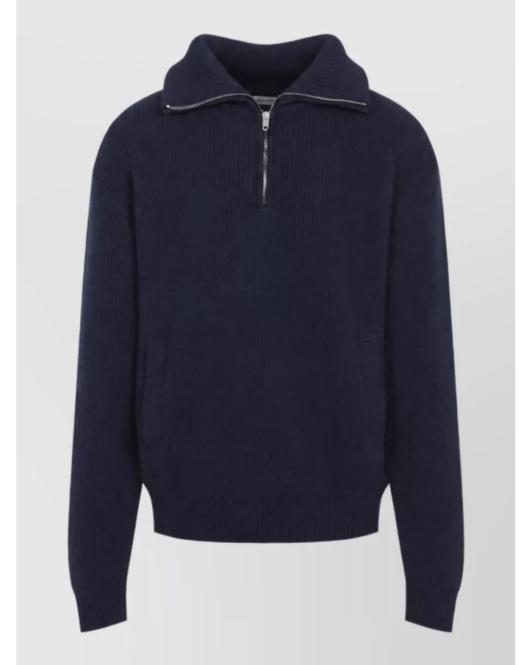 Balenciaga Blue Ribbed Merino Wool Half-Zip Sweater for men