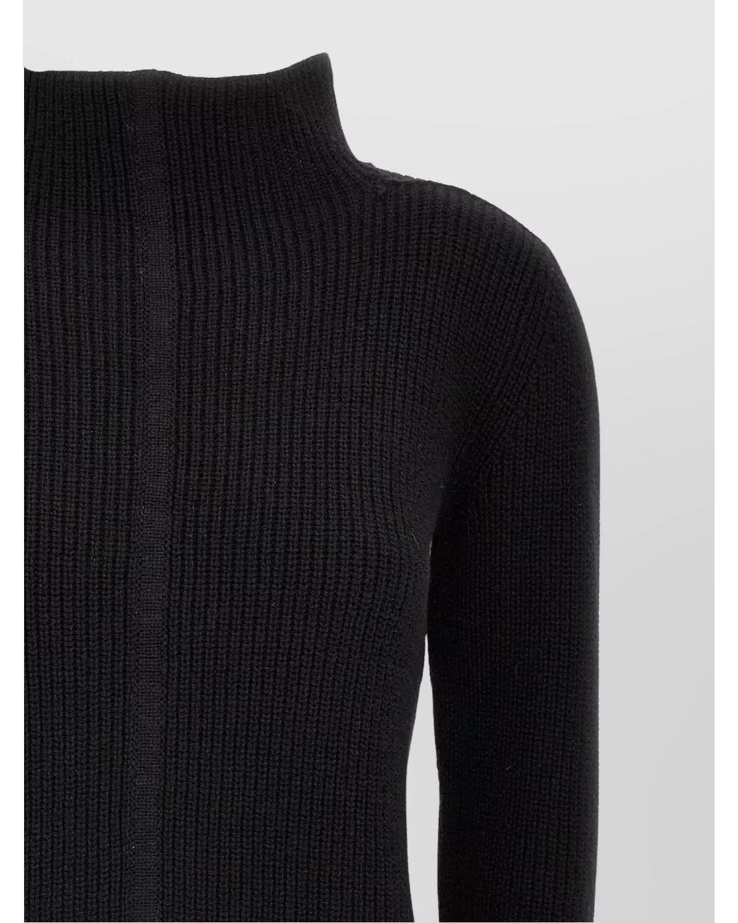 Rick Owens Black Ribbed Cashmere Mock Neck Cutout Jumper