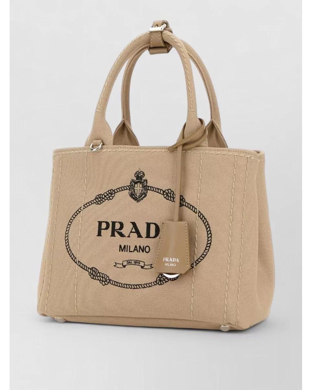 Prada Natural Small Cotton Canvas Shoulder Bag
