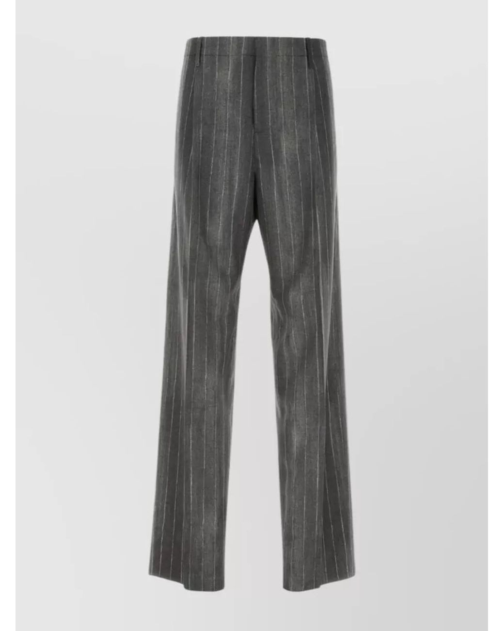 Versace Gray Printed Virgin Wool Wide-Leg Trousers for men