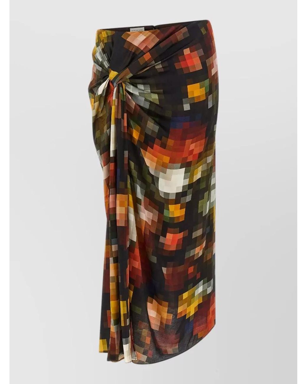 Dries Van Noten Multicolor Hemp Draped Asymmetric Maxi Skirt