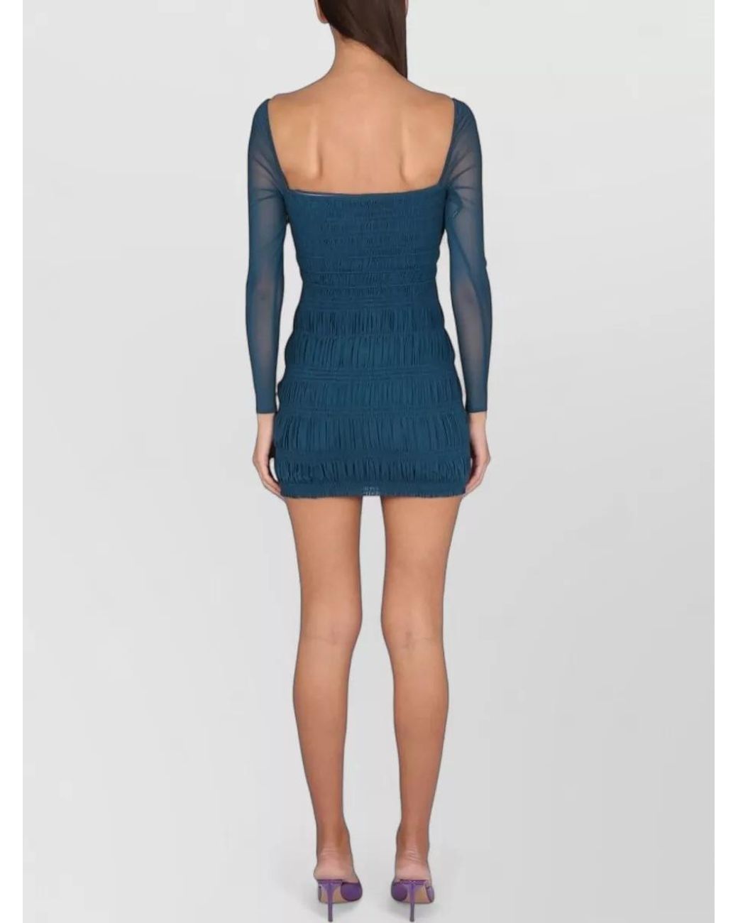 Self-Portrait Blue Sweetheart Neckline Long-Sleeve Mini Dress
