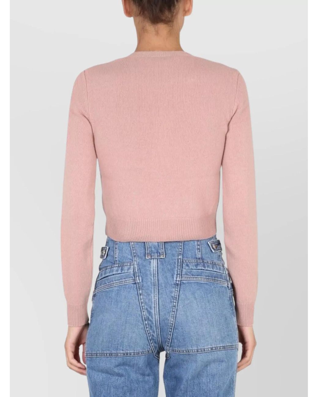 Stella McCartney Blue Ribbed Cross-Neck Wool Jumper