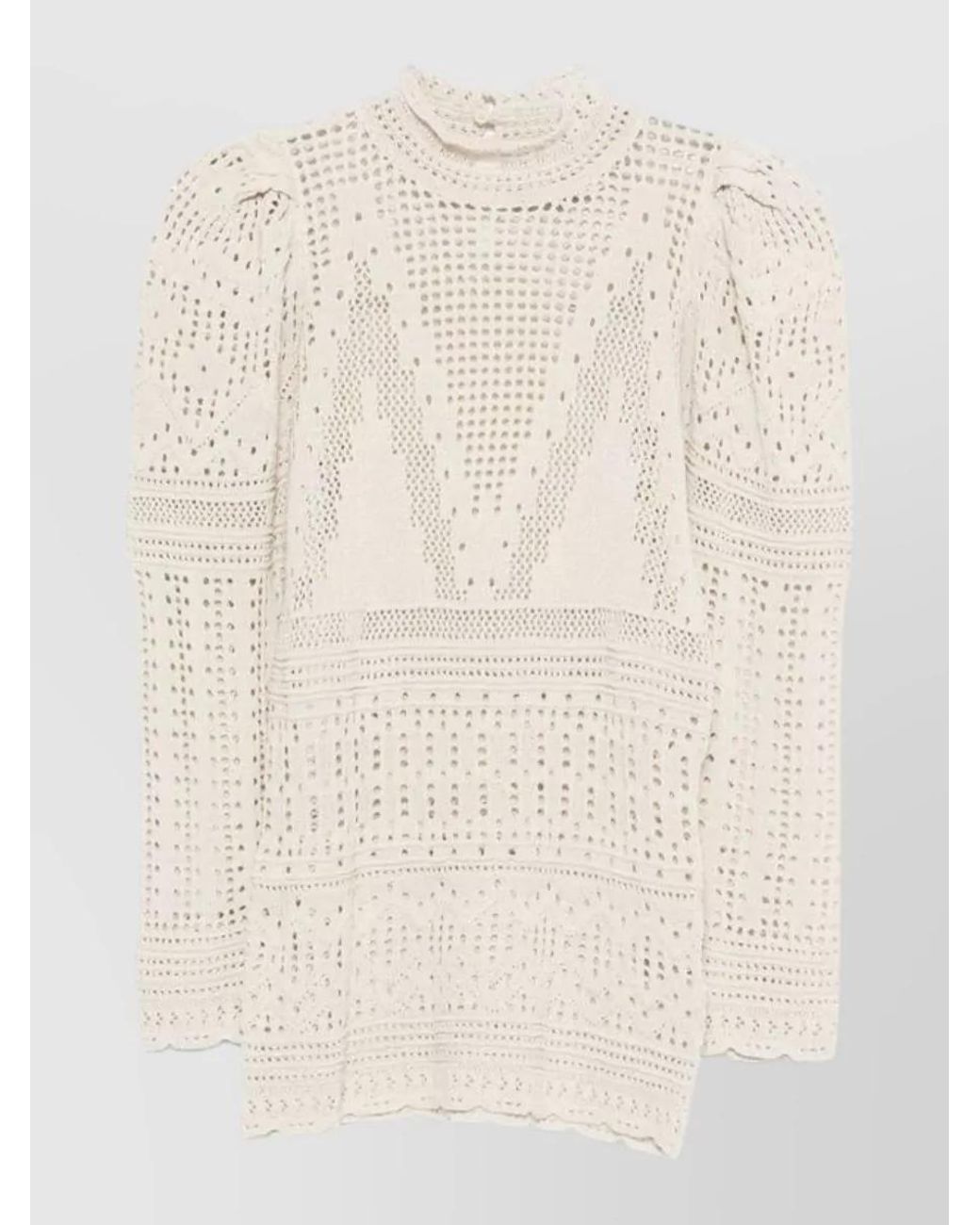 Isabel Marant Natural Crochet Geometric High-Neck Long-Sleeve Blouse