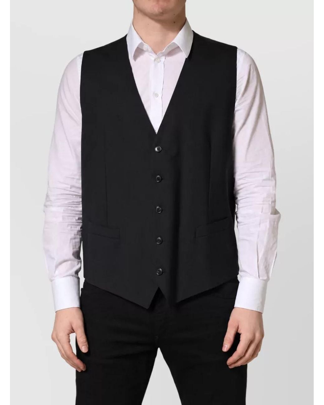 Dolce & Gabbana Black Virgin Wool Single Breasted Waistcoat for men