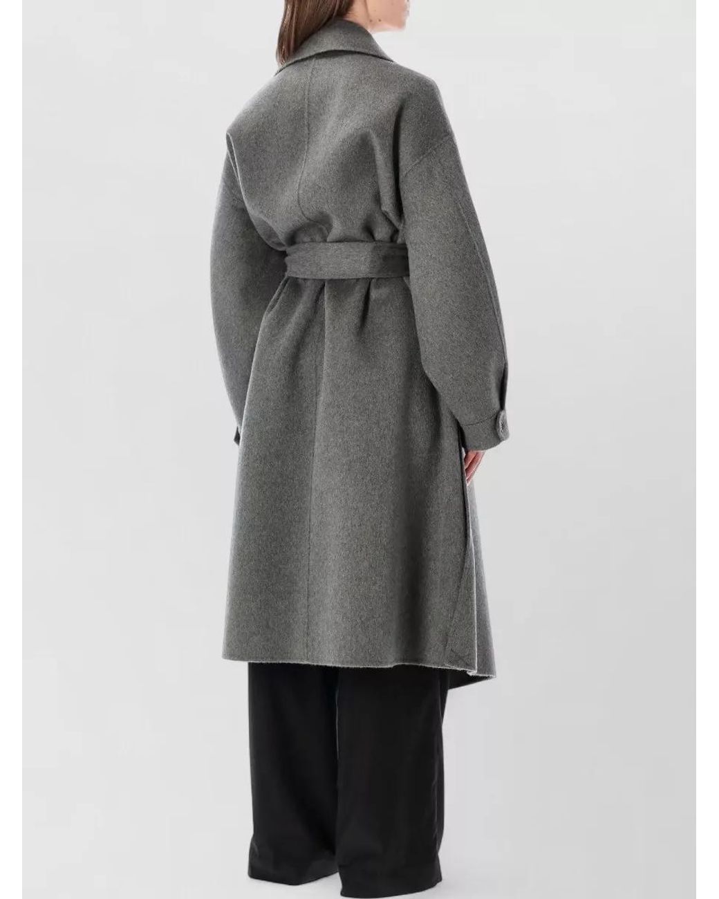 Frankie Shop Gray Wool Oversized Double-Breasted Belted Trench Coat