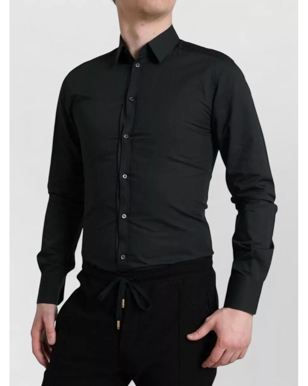 Dolce & Gabbana Black Silk Blend Formal Dress Shirt for men