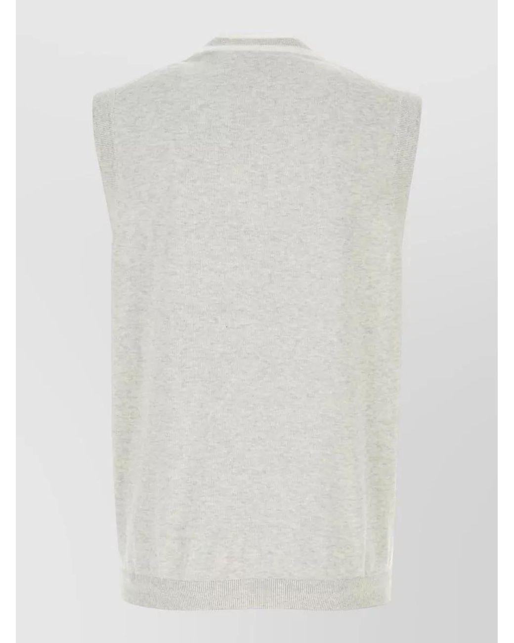 Brunello Cucinelli White Cotton V-Neck Sleeveless Ribbed Vest for men