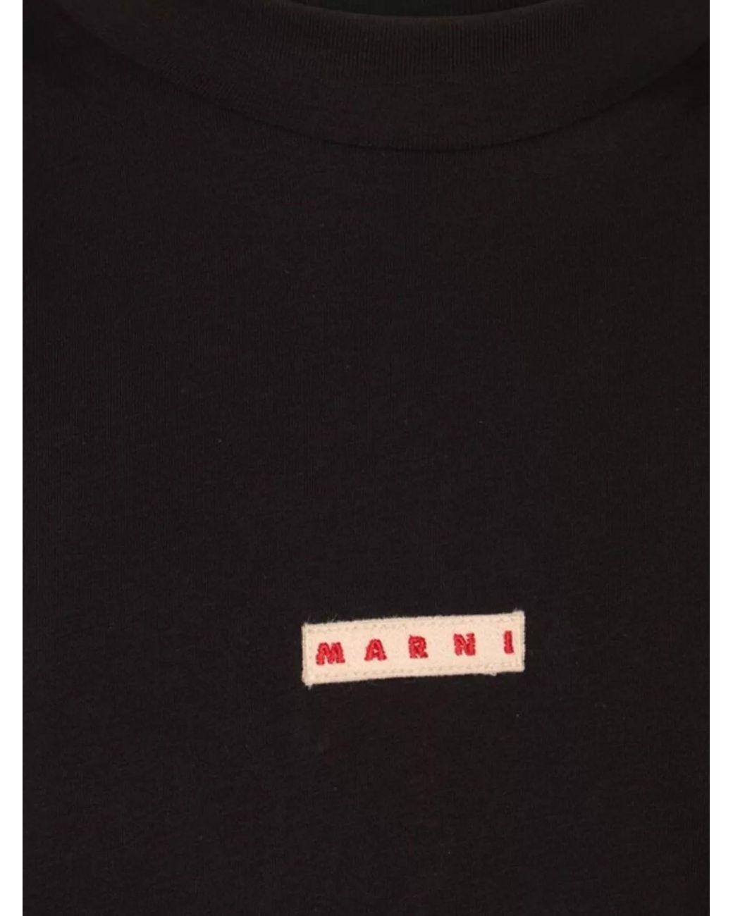 Marni Black Cotton Logo-Patch Relaxed-Fit T-Shirt for men