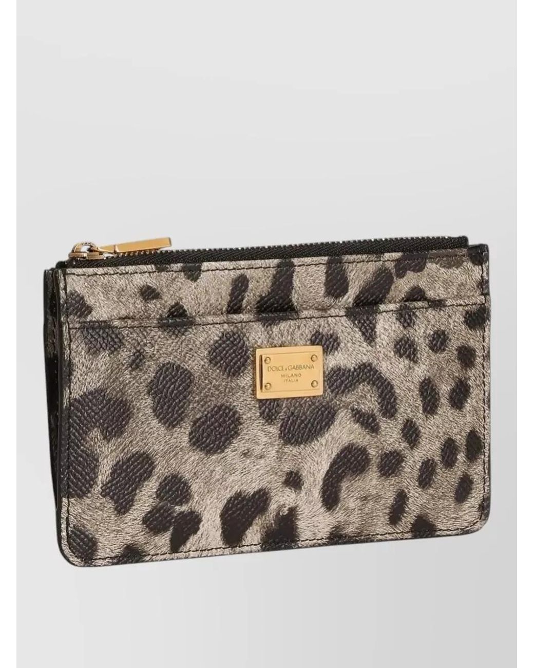 Dolce & Gabbana Gray Leopard-Print Calfskin Leather Cardholder