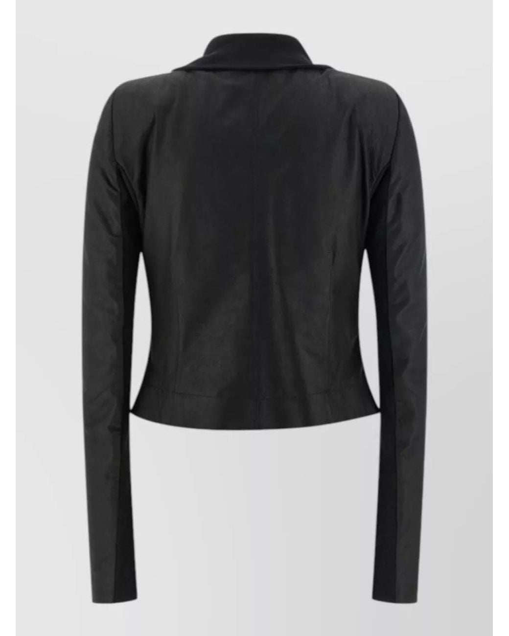 Rick Owens Black Leather Asymmetric Zip Fitted Jacket