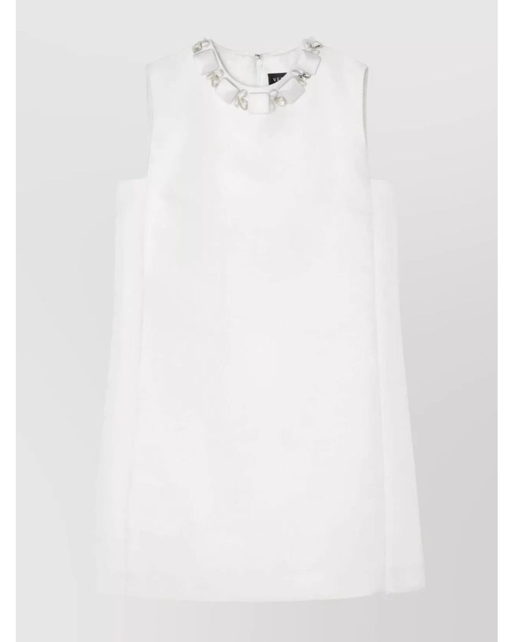 Versace White Silk-Blend Crystal-Embellished Sleeveless Mini Dress