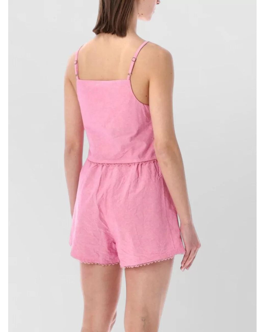 American Vintage Pink Cotton Lace-Trim Cropped Pyjama Top
