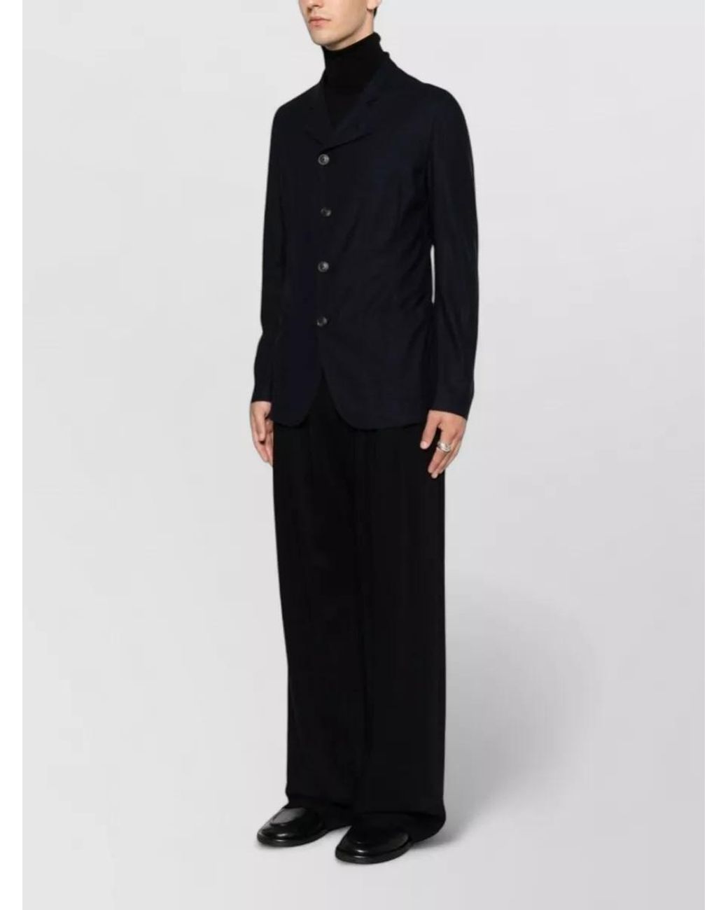 Emporio Armani Blue Virgin Wool Single Breasted Coat for men