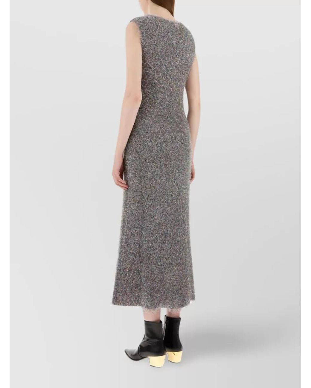 Jil Sander Gray Sleeveless Crew-Neck Flared Midi Dress