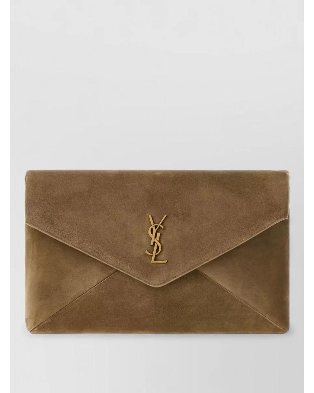 Saint Laurent Natural Cassandre Large Suede Clutch Bag