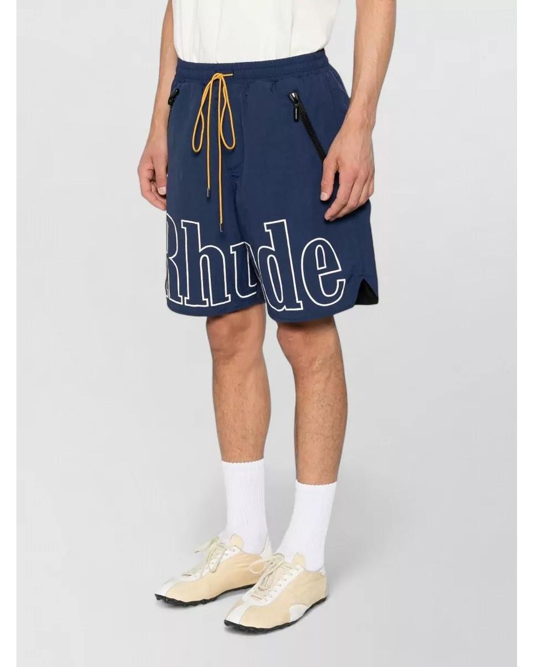 Rhude Blue Logo Print Swimming Trunks for men