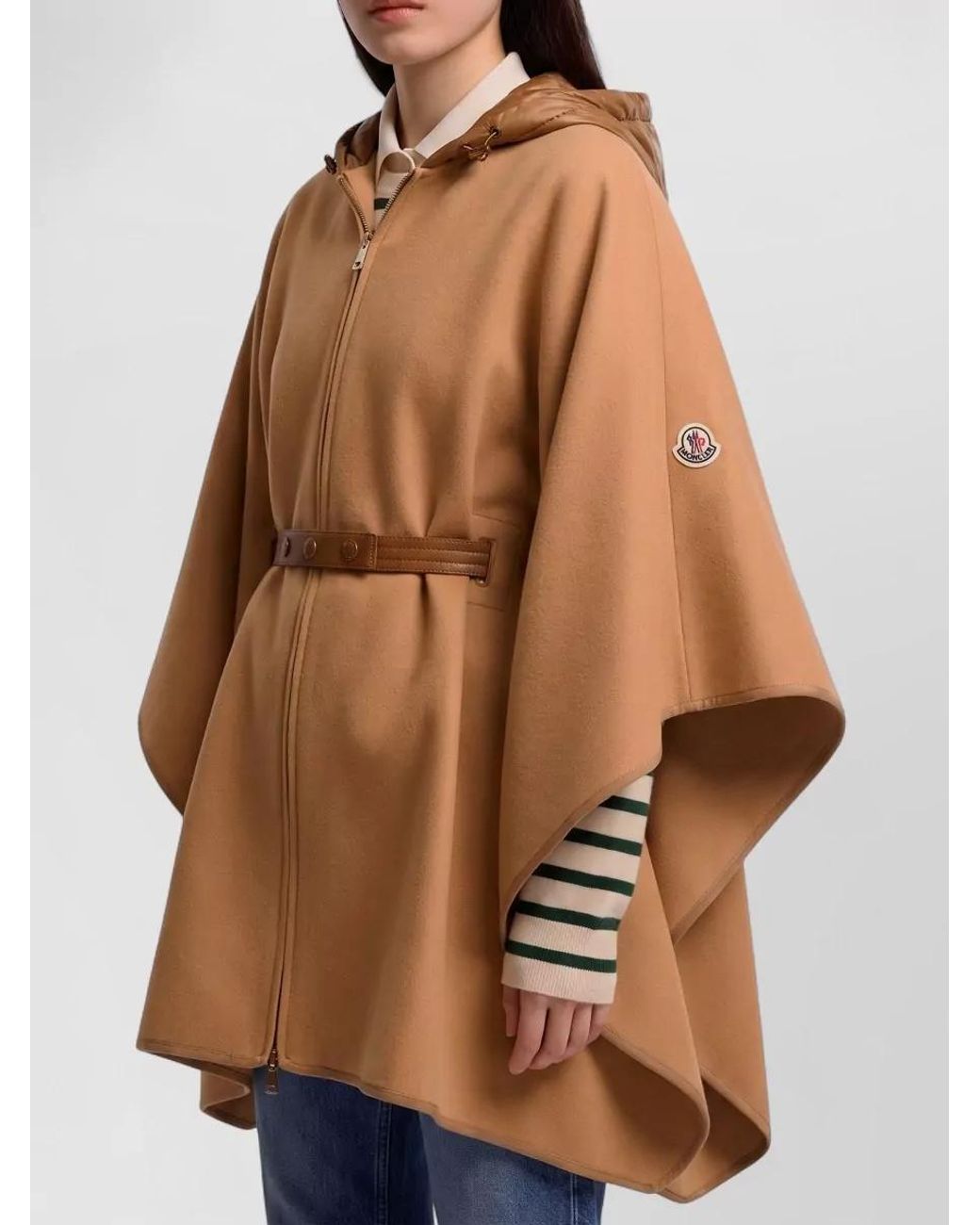 Moncler Multicolor Wool-Blend Hooded Belted Padded Cape