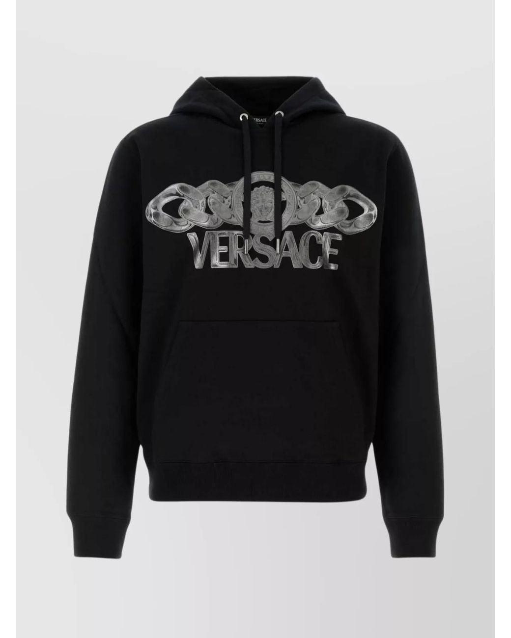 Versace Black Cotton Logo Print Hoodie for men