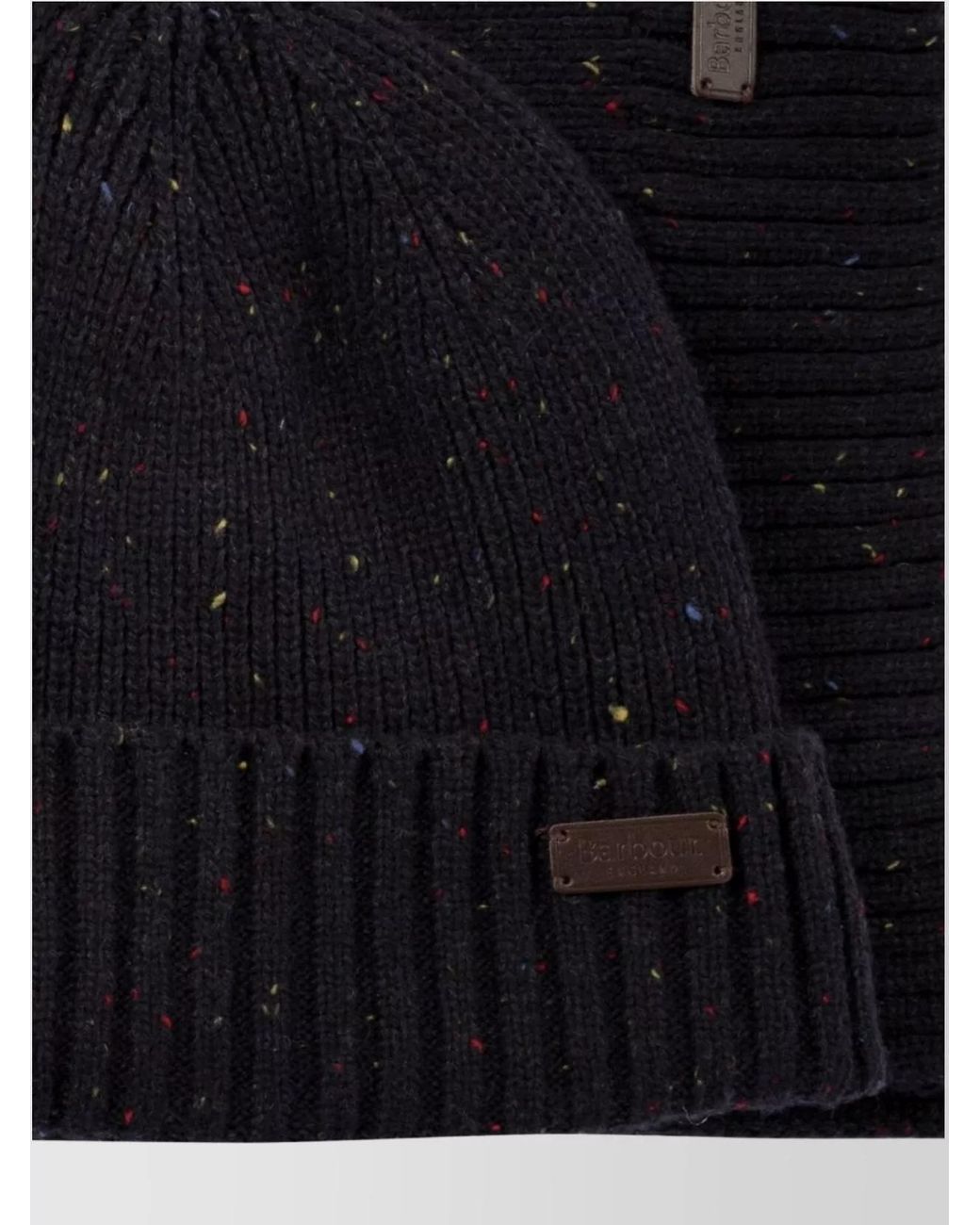 Barbour Black Wool Blend Knitted Scarf And Beanie Set for men